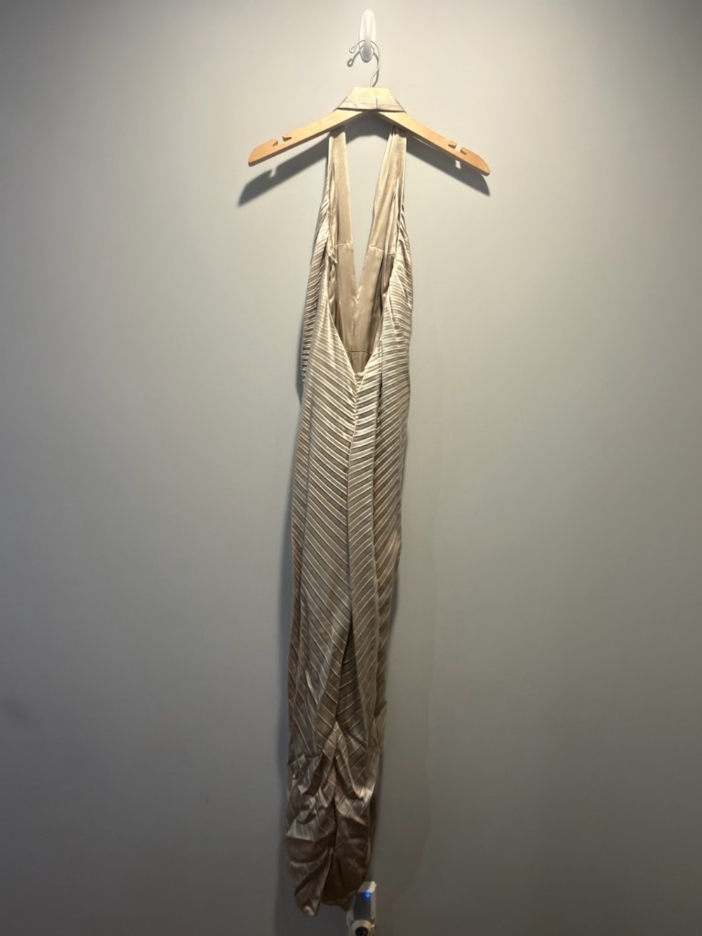Carmen Marc Valvo Satin Pleated Gown in Champagne - Picture 2 of 3